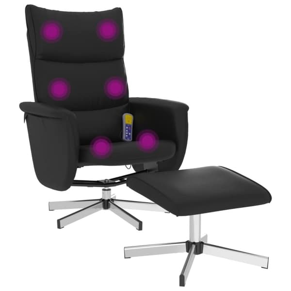 vidaXL Massagefåtölj med fotpall svart konstläder