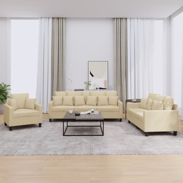 vidaXL sofasæt 3 dele med puder stof cremefarvet