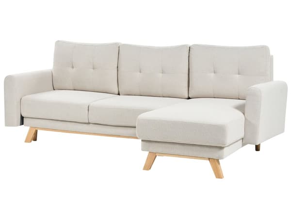 Venstre hjørnesofa Beige stoffpolstret med sovesofa med uttrekkbar ryggpute Treben