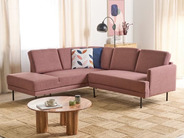 Høyrehånds hjørnesofa Polyester Rosa 4-seter Polstrede metallben Vevd stoff Polstret rygg Minimalistisk moderne