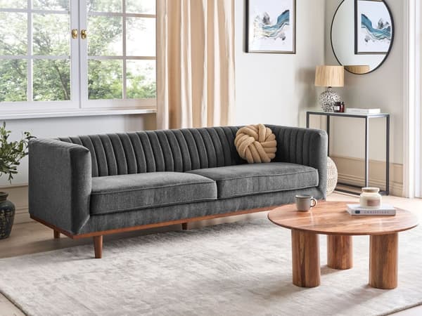 Sofa Mørkegrå Polyester Polstret 3-seter Moderne Sofa Stil Stue Brede Armlener Tuftet Ryggstøtte