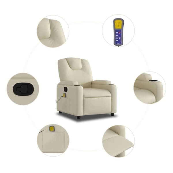 vidaXL Massagefåtölj gräddvit konstläder