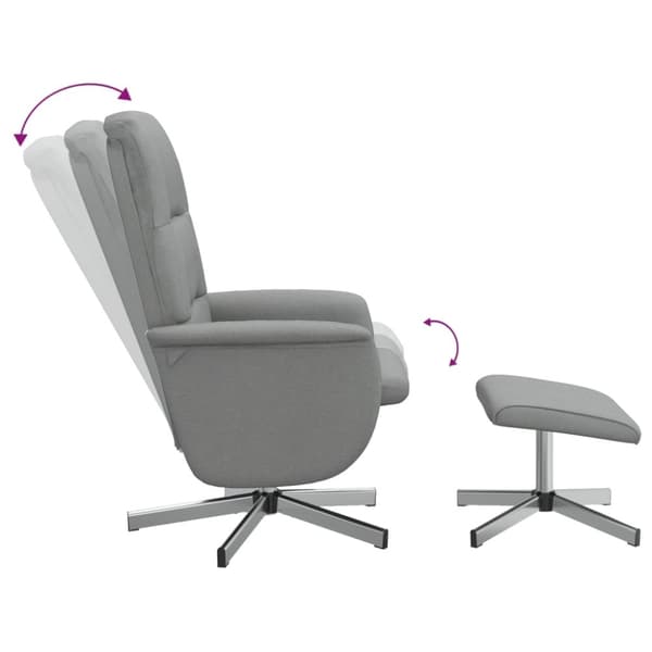 vidaXL Reclinerfåtölj med fotpall ljusgrå tyg