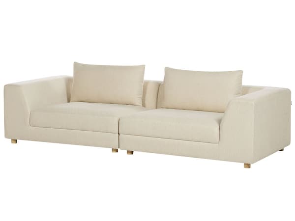 Sofa Stoff Beige Polyester Møbeltrekk Sofa 3 Seter Polstret Armlener Stue Moderne Komfortabel Koselig
