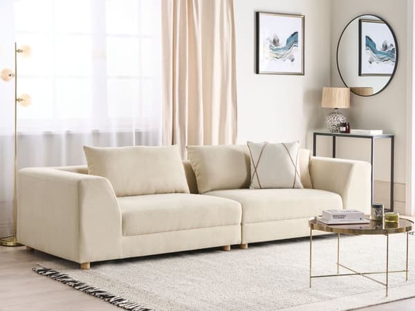 Sofa Stoff Beige Polyester Møbeltrekk Sofa 3 Seter Polstret Armlener Stue Moderne Komfortabel Koselig
