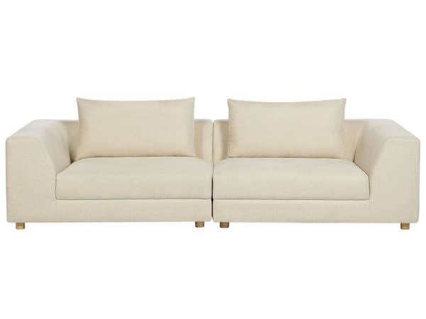 Sofa Stoff Beige Polyester Møbeltrekk Sofa 3 Seter Polstret Armlener Stue Moderne Komfortabel Koselig