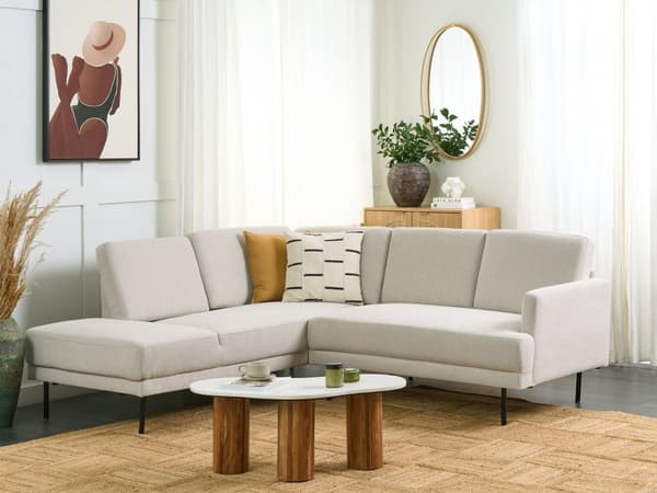 Höger hörn Soffa Polyester Ljusbeige 4-sits Möbeltapetserad Metallben Vävt tyg Kudde i ryggen Minimalistisk Modern