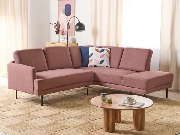 Vänster Hörnsoffa Polyester Brun 4-sits Möbeltapetserad Metallben Vävt tyg Kuddad rygg Minimalistisk Modern