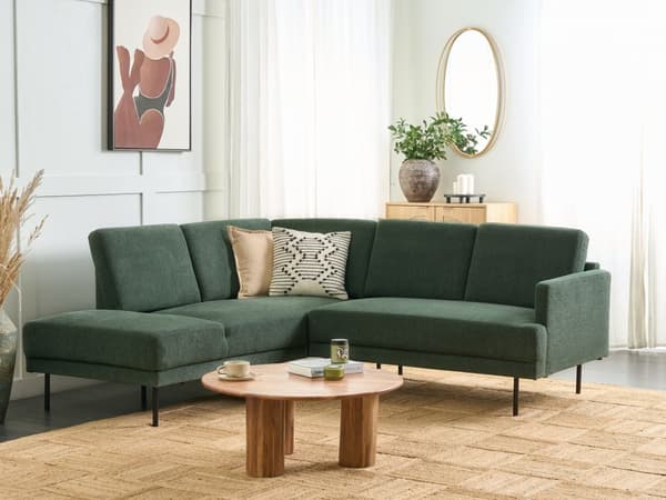 Höger hörn Soffa Polyester Mörkgrön 4-sits Möbeltapetserad Metallben Vävt tyg Kudde i ryggen Minimalistisk Modern