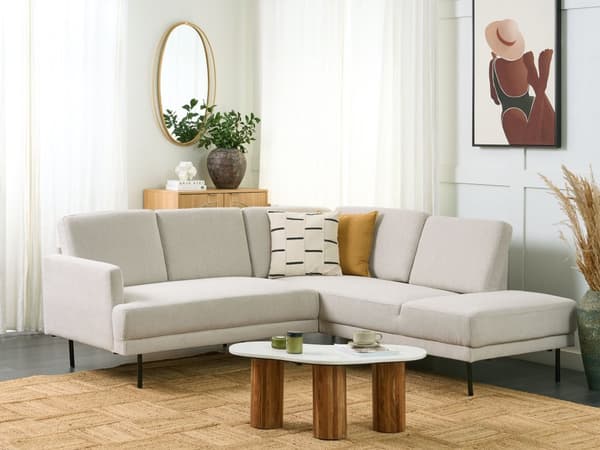 Vänster Hörnsoffa Polyester Ljusbeige 4-sits Möbeltapetserad Metallben Vävt tyg Kuddad rygg Minimalistisk Modern