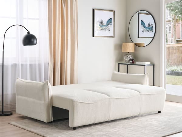 Sovesofa hvid 3-personers boucle med opbevaringsboks sovefunktion sovesofa moderne minimalistisk stil til stue til soveværelse