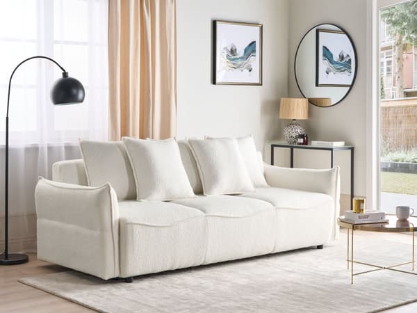 Sovesofa hvid 3-personers boucle med opbevaringsboks sovefunktion sovesofa moderne minimalistisk stil til stue til soveværelse