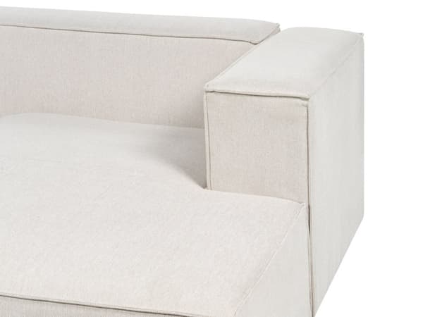 Kulmasohva vaalea beige kolmelle kangasverhoilu muovijalat vasen minimalistinen skandinaavinen