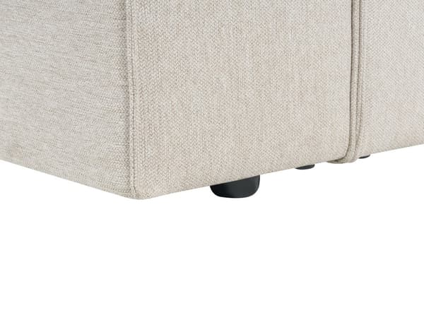 Kulmasohva vaalea beige kolmelle kangasverhoilu muovijalat vasen minimalistinen skandinaavinen