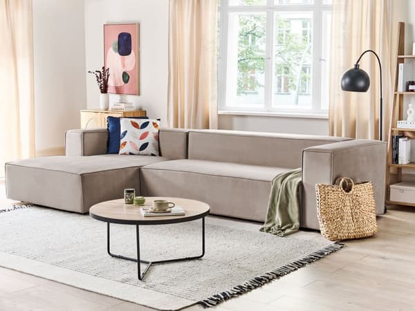 Høyrevendt 3-seters Hjørnesofa Taupe Fløyel med polstring og lav rygg Minimalistisk stil