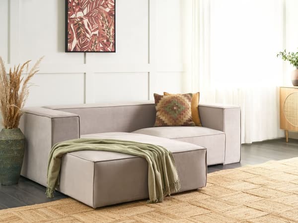 Høyrevendt 2-seters Hjørnesofa Taupe Fløyel med polstring og lav rygg Minimalistisk stil