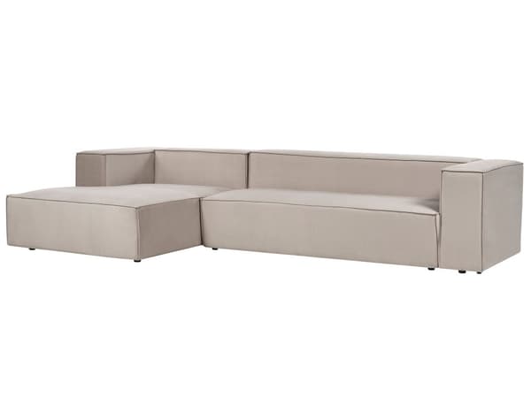 Højre sides hjørnesofa 3-personers beige grå velour hjørnesofa minimalistisk stil