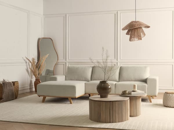 Hjørnesofa med Chaiselong Beige Velour 3 Personers Sofa L Formet Dyb Sofahjørne Siddemøbel Blød Stofsofa Højrevendt