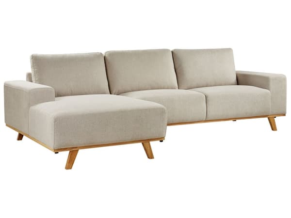 Hjørnesofa med Chaiselong Beige Velour 3 Personers Sofa L Formet Dyb Sofahjørne Siddemøbel Blød Stofsofa Højrevendt