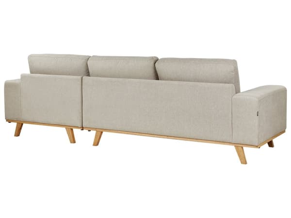 Hjørnesofa med Chaiselong Beige Velour 3 Personers Sofa L Formet Dyb Sofahjørne Siddemøbel Blød Stofsofa Højrevendt