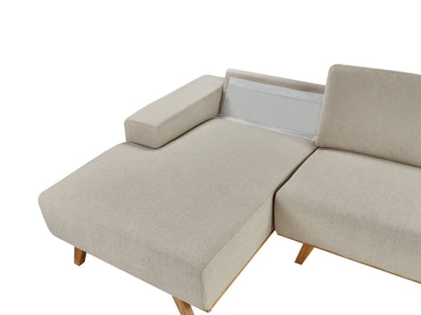 Hjørnesofa med Chaiselong Beige Velour 3 Personers Sofa L Formet Dyb Sofahjørne Siddemøbel Blød Stofsofa Højrevendt