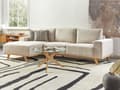 Miniatyrbillede 2 af 11: Hjørnesofa med Chaiselong Beige Velour 3 Personers Sofa L Formet Dyb Sofahjørne Siddemøbel Blød Stofsofa Højrevendt