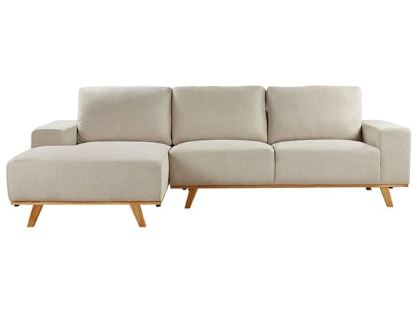 Hjørnesofa med Chaiselong Beige Velour 3 Personers Sofa L Formet Dyb Sofahjørne Siddemøbel Blød Stofsofa Højrevendt