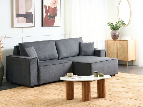 Hjørnesofa med Chaiselong Mørkegrå Stof 3 Personers Sofa L Formet Dyb Sofahjørne Siddemøbel Blød Stofsofa Venstrevendt