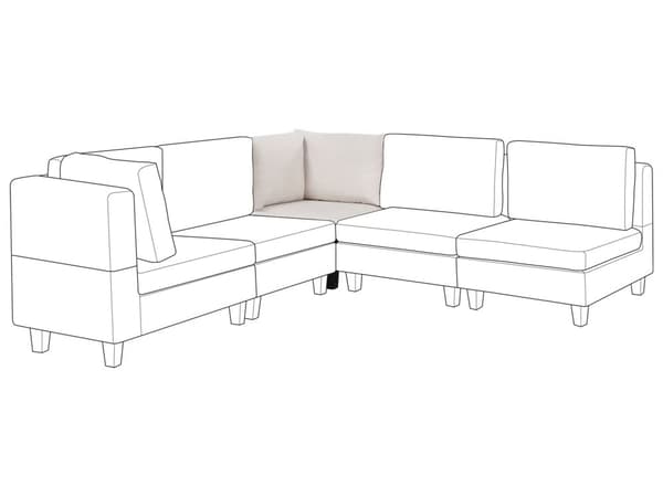 Kulmamoduuli vaalea beige yhdelle kangasverhoilu muovijalat modulaarinen skandinaavinen