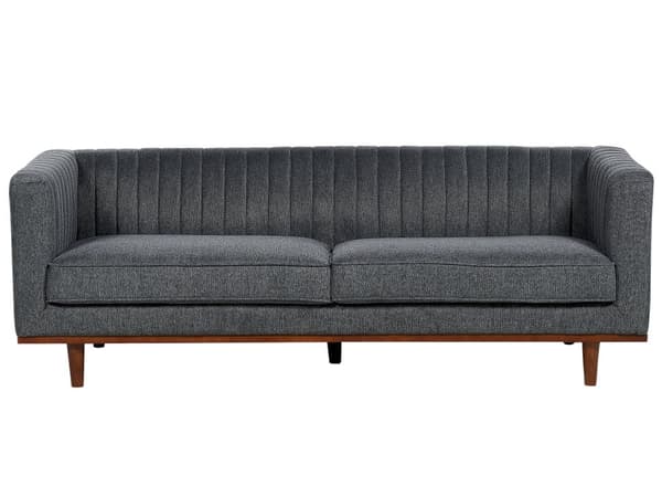 Soffa Mörkgrå Polyester Klädd 3-sits Modern Soffa Stil Vardagsrum Breda Armstöd Tuftat Ryggstöd Vardagsrum Hembibliotek