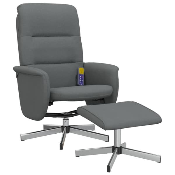 vidaXL Massagefåtölj med fotpall mörkgrå tyg