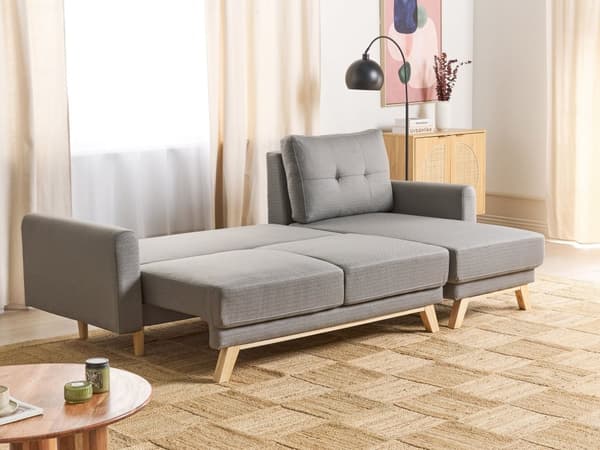 Hjørnesofa med Chaiselong grå Stof 3 Personers Sofa L Formet Dyb Sofahjørne Siddemøbel Blød Stofsofa Venstrevendt
