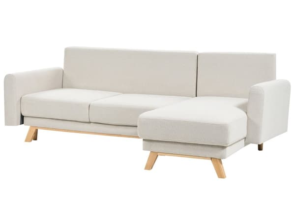 Hjørnesofa med Chaiselong Beige Stof 3 Personers Sofa L Formet Dyb Sofahjørne Siddemøbel Blød Stofsofa Venstrevendt