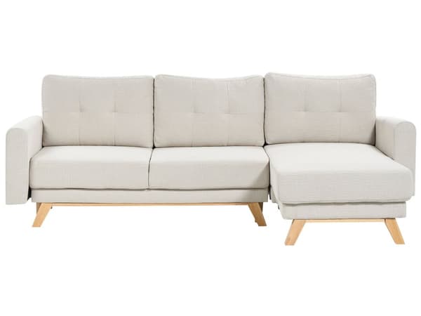 Hjørnesofa med Chaiselong Beige Stof 3 Personers Sofa L Formet Dyb Sofahjørne Siddemøbel Blød Stofsofa Venstrevendt