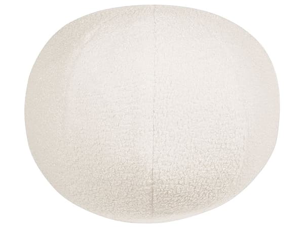 3-personers hvid boucle-sofa i glam retro-stil med lammeskind og ekstra puder