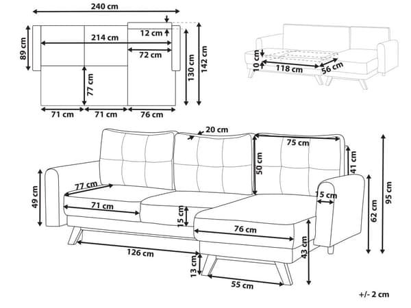Hjørnesofa med Chaiselong Hvid Boucle 3 Personers Sofa L Formet Dyb Sofahjørne Siddemøbel Blød Stofsofa Venstrevendt