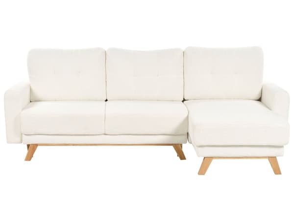 Hjørnesofa med Chaiselong Hvid Boucle 3 Personers Sofa L Formet Dyb Sofahjørne Siddemøbel Blød Stofsofa Venstrevendt