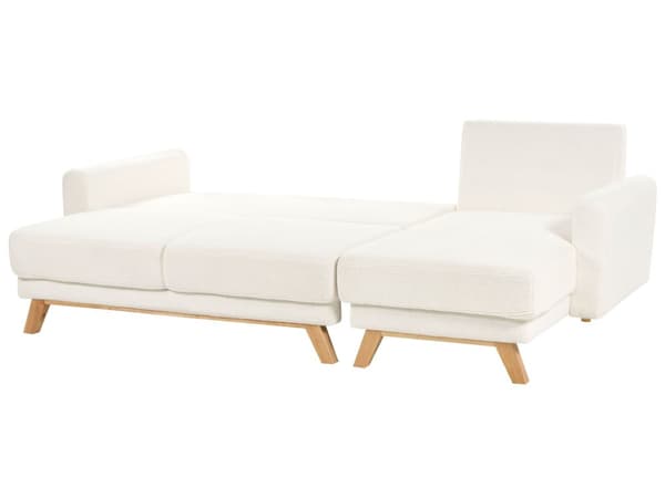 Hjørnesofa med Chaiselong Hvid Boucle 3 Personers Sofa L Formet Dyb Sofahjørne Siddemøbel Blød Stofsofa Venstrevendt