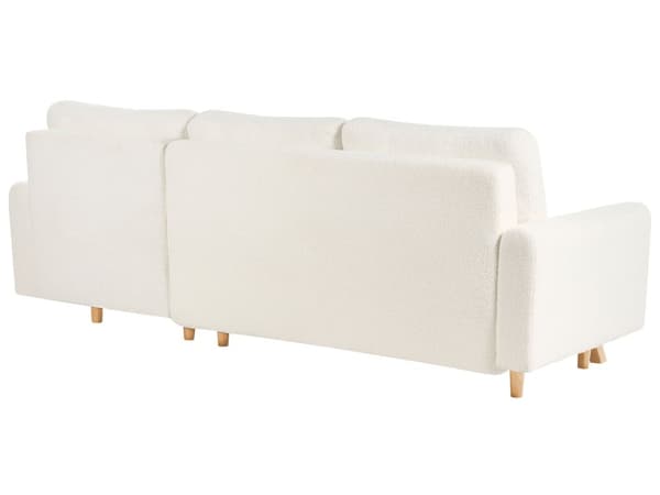 Hjørnesofa med Chaiselong Hvid Boucle 3 Personers Sofa L Formet Dyb Sofahjørne Siddemøbel Blød Stofsofa Venstrevendt