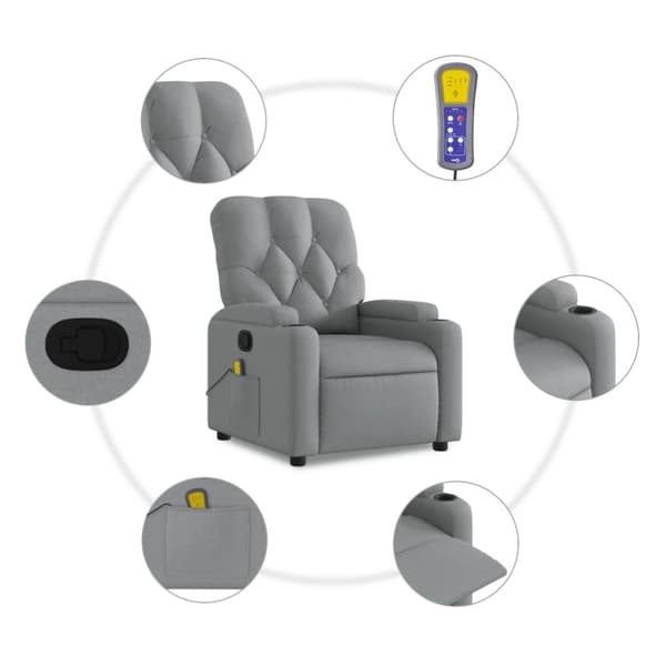 vidaXL Massagefåtölj ljusgrå tyg