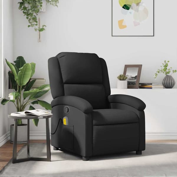vidaXL Massagefåtölj svart äkta läder
