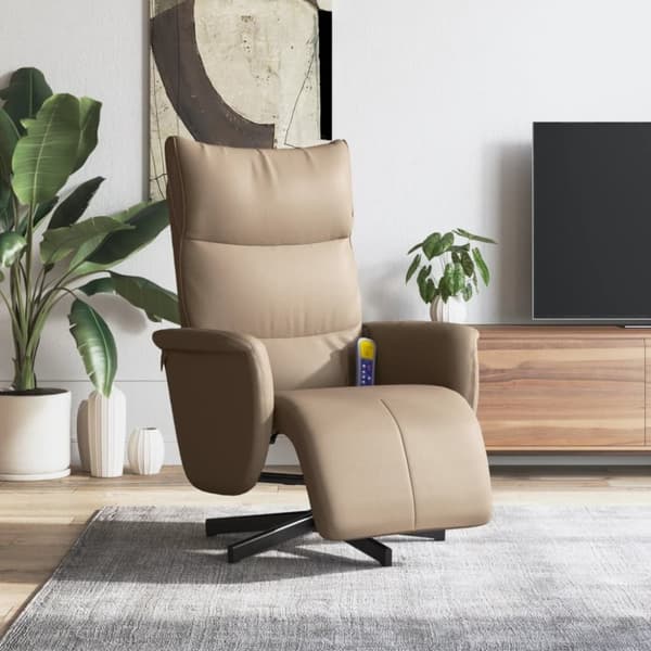 vidaXL massagestol med fodstøtte kunstlæder cappuccinofarvet
