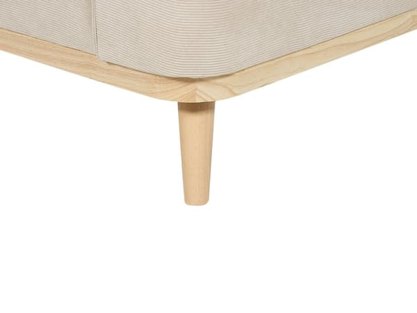 Kulmasohva beige kolmelle vakosamettiverhoilu puujalat oikeakätinen koristetyynyt retro