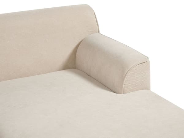 Kulmasohva beige kolmelle vakosamettiverhoilu puujalat vasenkätinen koristetyynyt retro