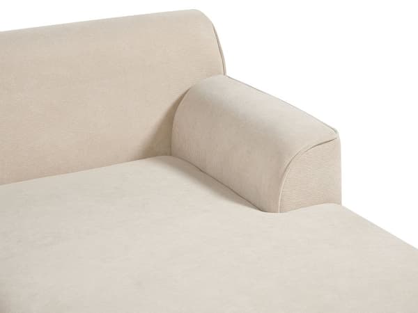 Kulmasohva beige kolmelle vakosamettiverhoilu puujalat vasenkätinen koristetyynyt retro