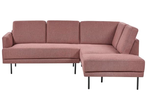 Polyester hjørnesofa lyserød 192 x 155 cm hjørnesofa sort metalben polstret minimalistisk moderne