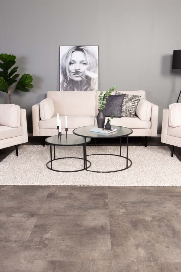 Boom soffa 3 sits sammet ljus beige.