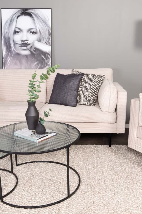 Boom soffa 3 sits sammet ljus beige.