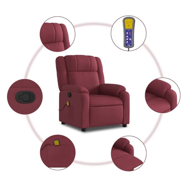 vidaXL massagestol stof vinrød