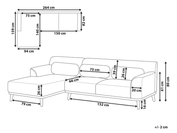 Højre hjørnesofa beige fløjlspolstring 3-personers sofa med træben retro stue